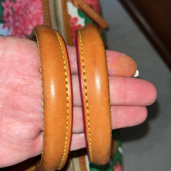 Dooney & Bourke Satchel crossbody bag genuine leather geraniums pink/red/gree - Picture 5 of 17